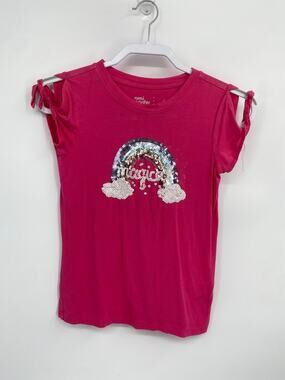 Rumi + Ryder Pink Short Sleeve Rainbow Magical Shirt Tie Sleeve M 8-10